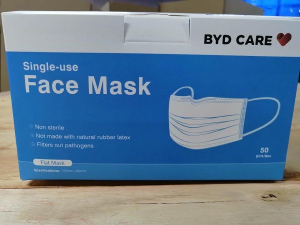 BYD Medizinische Einwegmaske (OP-Maske Typ IIR, 40 x 50er, non-steril verpackt / 2000 St.